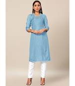 light blue Colour Dola Silk Plain quarter_sleeve V neck Stitch Kurtis