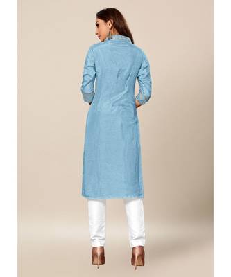 light blue Colour Dola Silk Plain quarter_sleeve V neck Stitch Kurtis 2