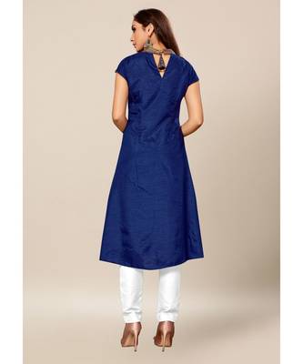 Royal Blue Colour Dola Silk Plain Cap Sleeve Collar neck Stitch Kurtis 2