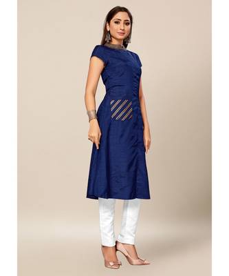 Royal Blue Colour Dola Silk Plain Cap Sleeve Collar neck Stitch Kurtis 4