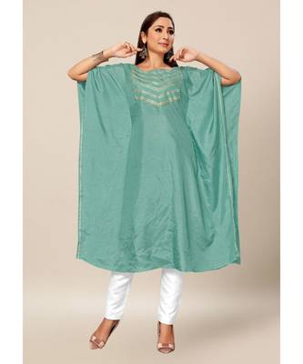 Teal Green Colour Dola Silk Plain free Style Round Neck Stitch Kaaftan 3
