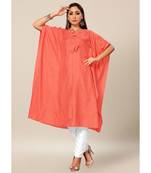 Peach Colour Dola Silk Plain free Style Round Neck Stitch Kaaftan