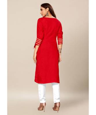 Red Colour Dola Silk Plain quarter_sleeve Round Neck Stitch Kurtis 2