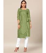 green Colour Dola Silk Plain quarter_sleeve Round Neck Stitch Kurtis