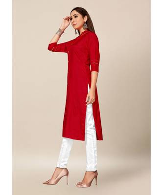 Red Colour Dola Silk Plain quarter_sleeve Chinese Collar Stitch Kurtis 2