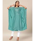 Teal Grey Colour Dola Silk Plain free Style Round Neck Stitch Kaaftan