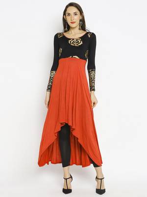 Orange printed viscose kurtas-and-kurtis 1