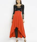 Orange printed viscose kurtas-and-kurtis