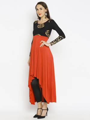 Orange printed viscose kurtas-and-kurtis 2