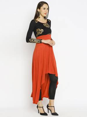 Orange printed viscose kurtas-and-kurtis 3
