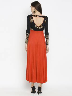 Orange printed viscose kurtas-and-kurtis 4