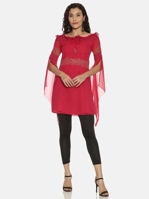 Pink printed polyester kurtas-and-kurtis 1