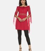 Pink printed polyester kurtas-and-kurtis