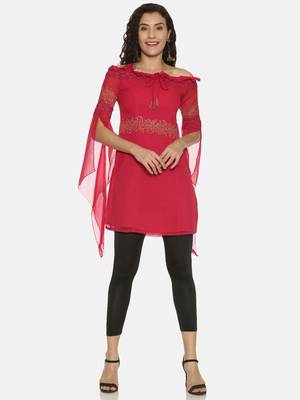 Pink printed polyester kurtas-and-kurtis 4
