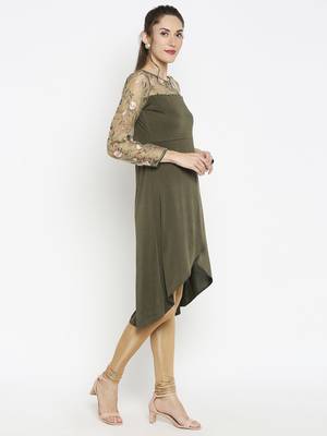 Green embroidered polyester kurtas-and-kurtis 3