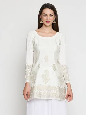 Off-white printed polyester kurtas-and-kurtis 1