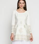 Off-white printed polyester kurtas-and-kurtis