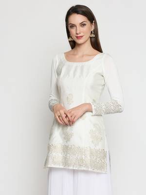 Off-white printed polyester kurtas-and-kurtis 2