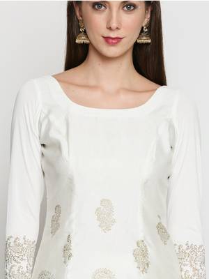 Off-white printed polyester kurtas-and-kurtis 4