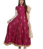 Pink printed polyester kurtas-and-kurtis