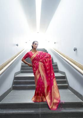 Pink woven banarasi saree with blouse 1