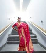 Pink woven banarasi saree with blouse