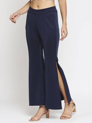 Blue plain polyester trousers 1