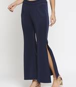 Blue plain polyester trousers