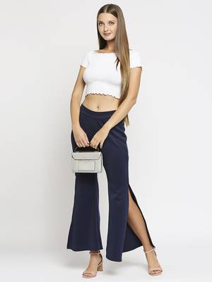 Blue plain polyester trousers 4