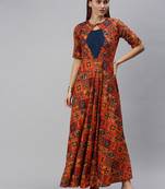 Orange printed viscose rayon maxi-dresses