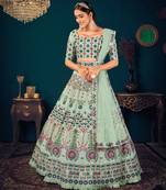Pista Green Multi-thread and Sequince with gota patti Embroidered Georgette Semi Stitched Party Wear Lehenga choli