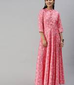 Pink printed viscose rayon maxi-dresses