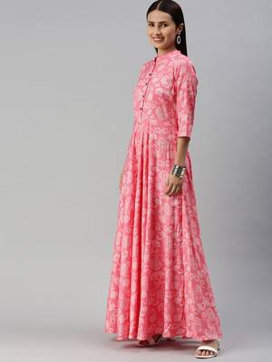 Pink printed viscose rayon maxi-dresses 2