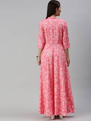 Pink printed viscose rayon maxi-dresses 3