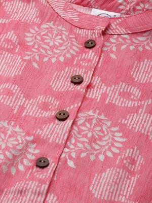 Pink printed viscose rayon maxi-dresses 5