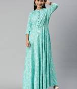 Green printed viscose rayon maxi-dresses