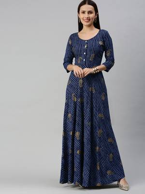 Navy-blue printed viscose rayon maxi-dresses 1