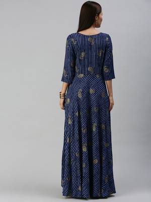 Navy-blue printed viscose rayon maxi-dresses 3
