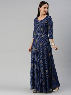 Navy-blue printed viscose rayon maxi-dresses 4