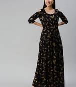 Black printed viscose rayon maxi-dresses