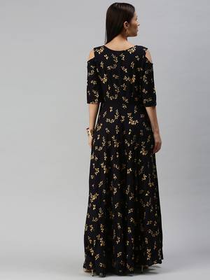 Black printed viscose rayon maxi-dresses 3