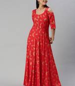 Red printed viscose rayon maxi-dresses