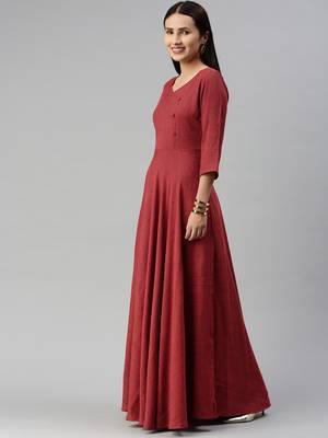Maroon woven viscose rayon maxi-dresses 2