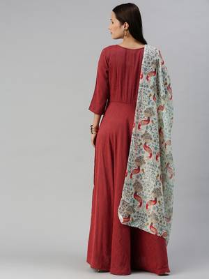 Maroon woven viscose rayon maxi-dresses 3