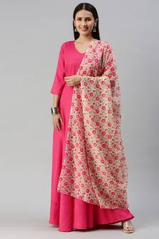 Pink woven viscose rayon maxi-dresses