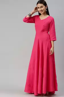 Pink woven viscose rayon maxi-dresses