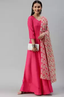 Pink woven viscose rayon maxi-dresses