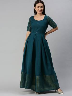 Teal woven cotton maxi-dresses 1