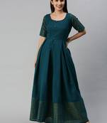 Teal woven cotton maxi-dresses