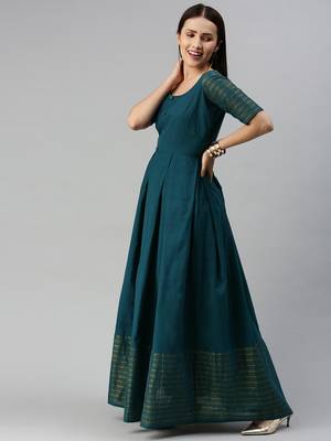 Teal woven cotton maxi-dresses 2